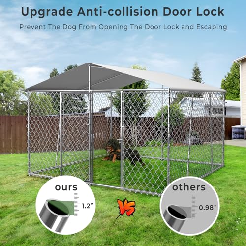 10×10×7FT Outdoor Dog Kennel with Roof, Heavy Duty Chain Link I135