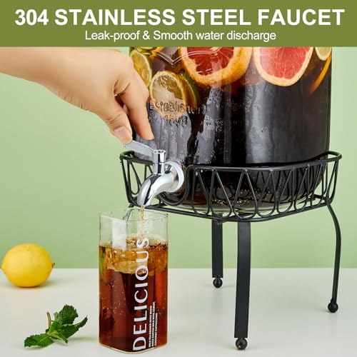 2 Gallon Glass Beverage Dispenser with Stand and Lid N3232