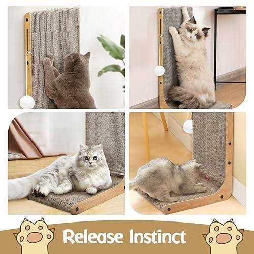 L-Shaped Cat Scratching Pad with Toy Balls L453093