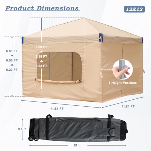 12x12 FT Pop-Up Canopy Tent with Roller Bag and Curtain, Iron Frame, 210D Oxford Fabric K5130