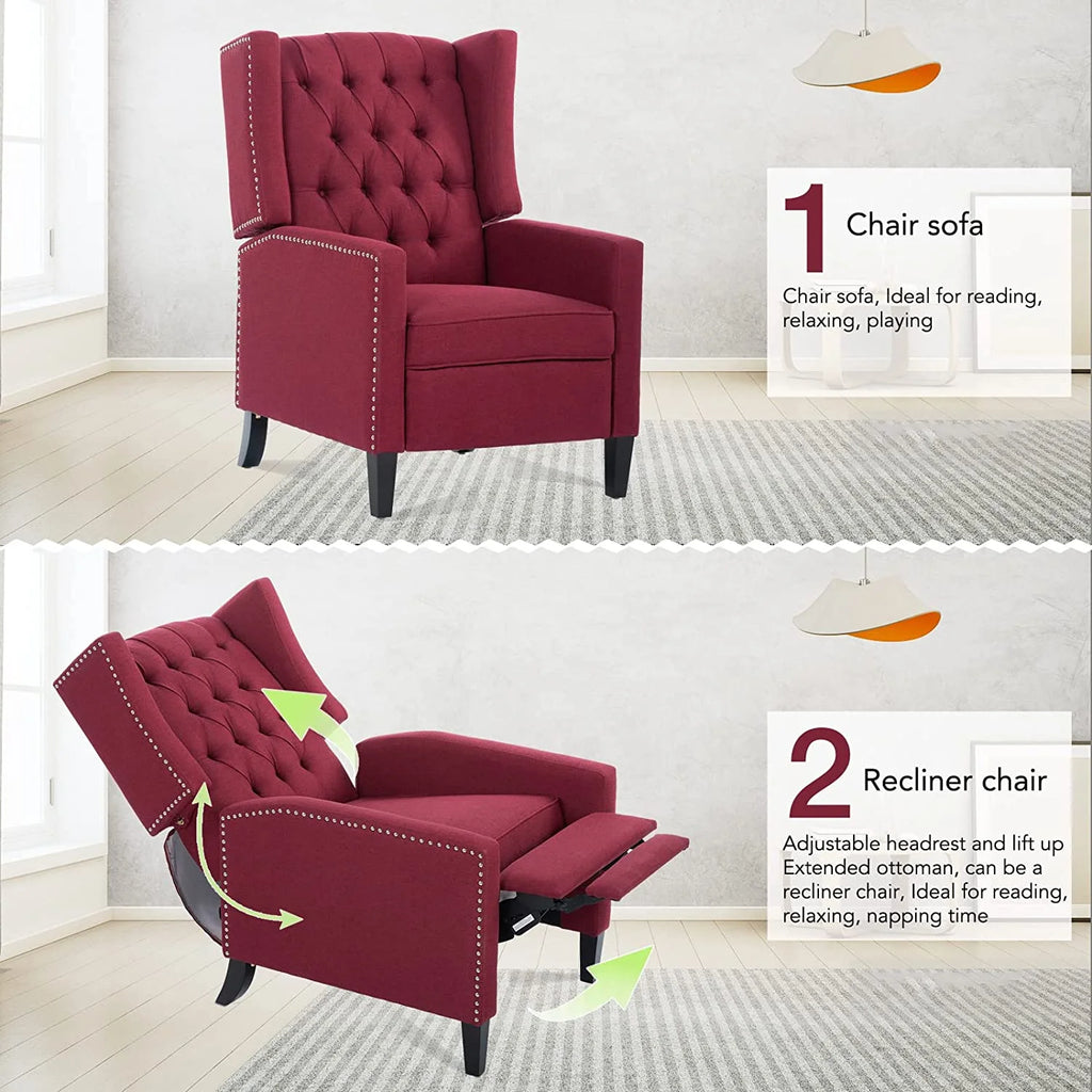 Blue Tufted Fabric Push Back Arm Recliner F92018