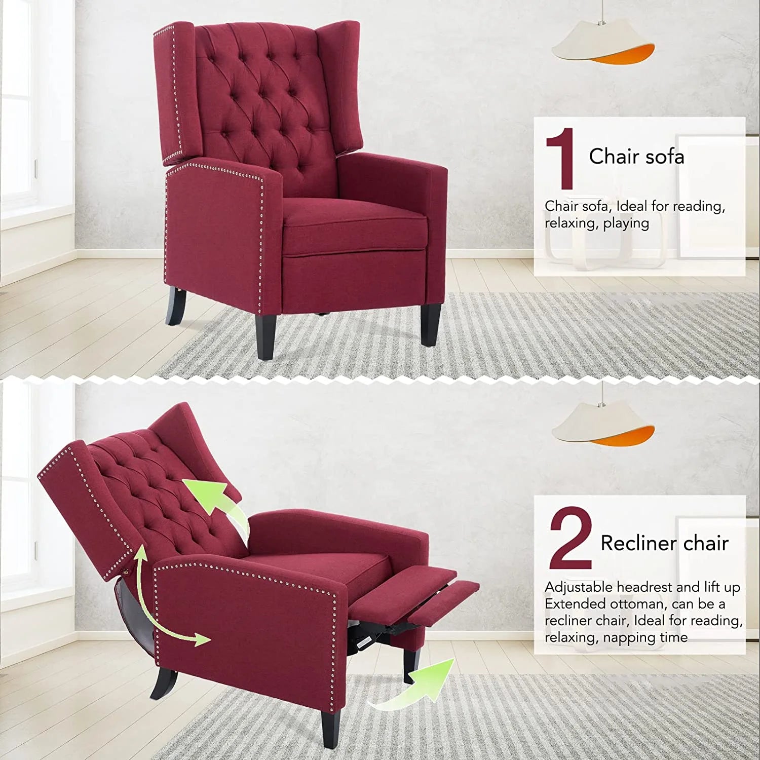 Blue Tufted Fabric Push Back Arm Recliner F92018