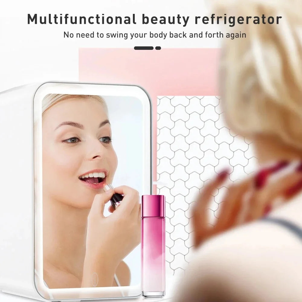 4L Mini Fridge with Dimmable LED Light Mirror, White I2510