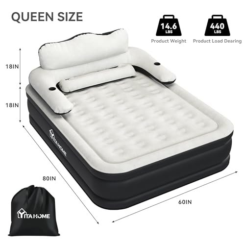 Queen Size Air Mattress with Headboard and Built-in Pump I482351