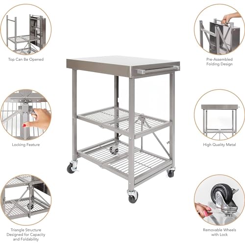 3-Tier Foldable Rolling Kitchen Cart on Wheels O268398