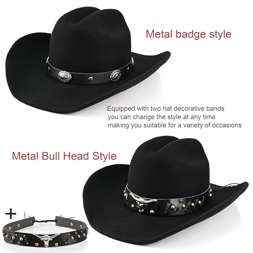 100% Wool Felt Cowboy Hat with Two Decorative Bands J497