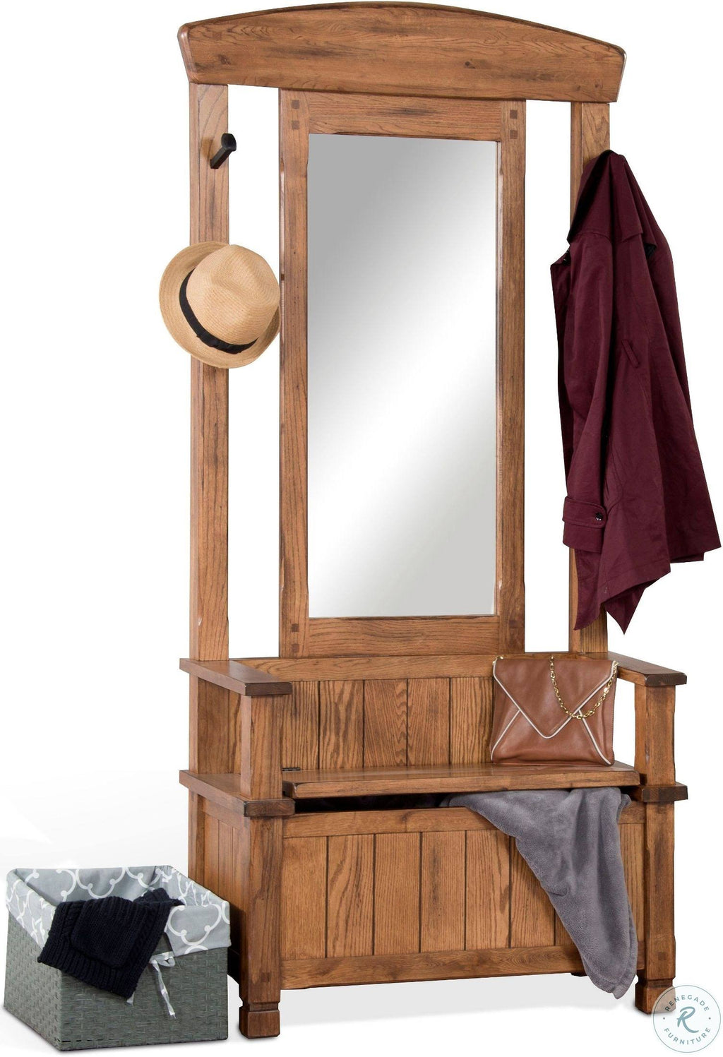 Rustic Oak Hall Tree M54720