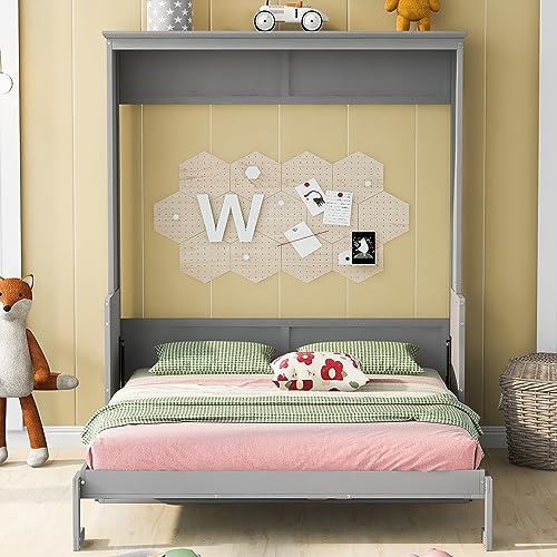 Grey Queen Murphy Bed with Shelf Y747