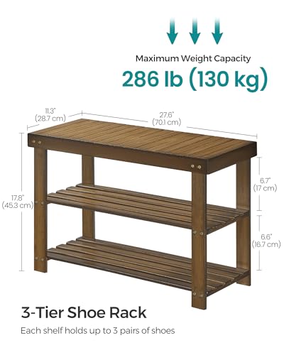 3-Tier Bamboo Shoe Storage Bench, Ink Black Q948387