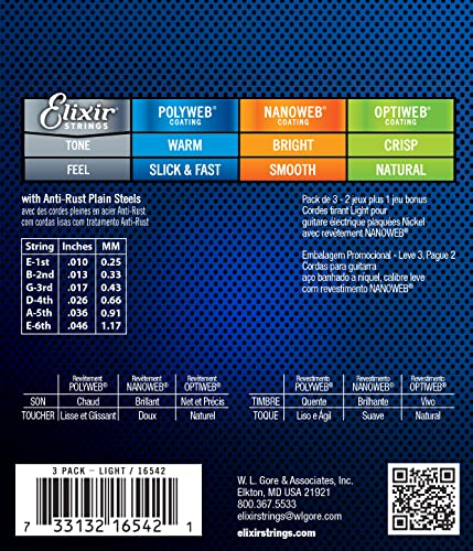Light 10-46 6 String Set Electric Guitar Strings with NANOWEB Coating O263232
