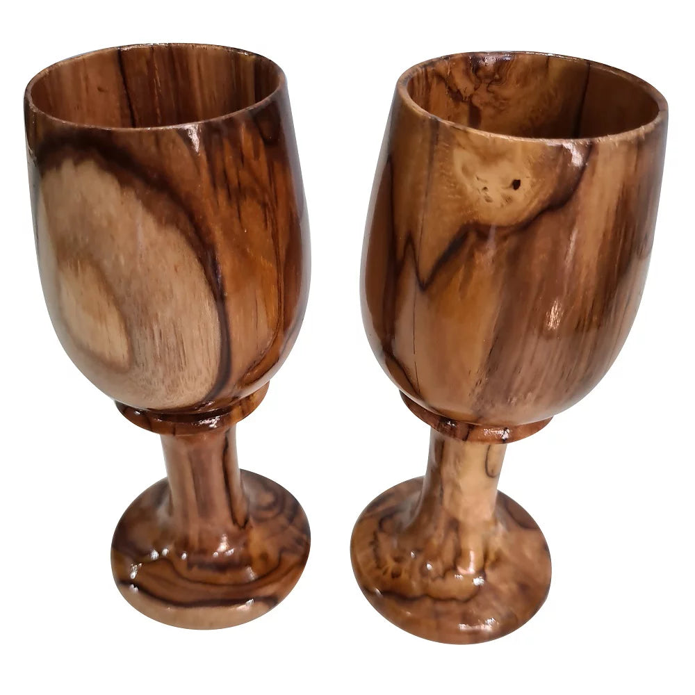 Rustic Dark Brown Wooden Wine Glass Goblet Drinkware Cup Set of 2 L149720