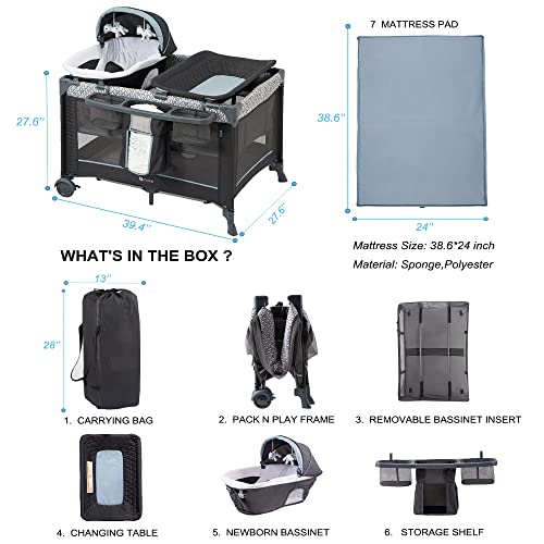 5 in 1 Foldable Baby Crib with Bassinets, Changing Table, Newborn Napper, Diaper Stacker, Playpen Q298