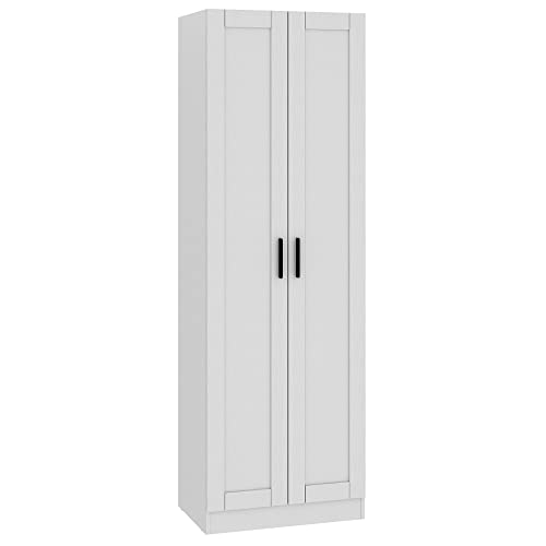 White Wooden Tall Storage Cabinet with 2 Doors and Shelves N5478