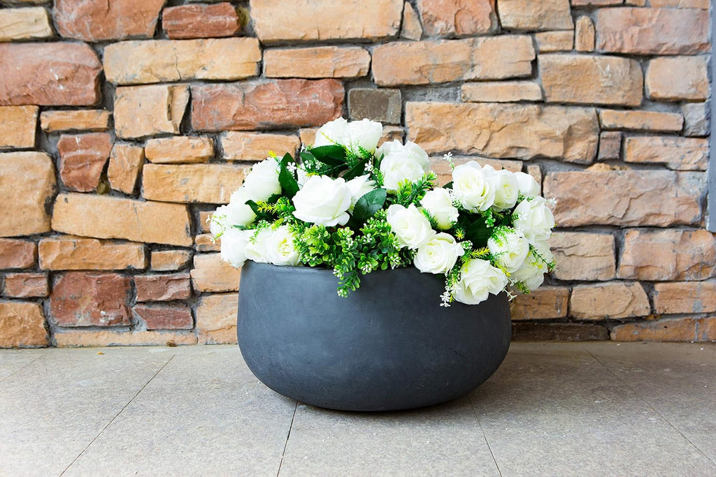 Charcoal Lightweight Concrete Fiberglass Round Bowl Planter G4749