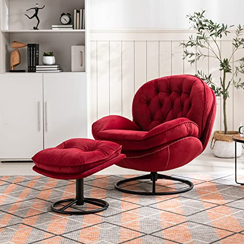 Velvet Swivel Accent Chair with Ottoman Set (Fruit Green) M75370