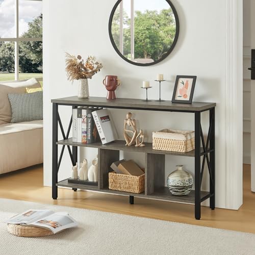 47-inch Rustic Entryway Console Table with Storage, 3-Tier Shelves, Brown Y4948