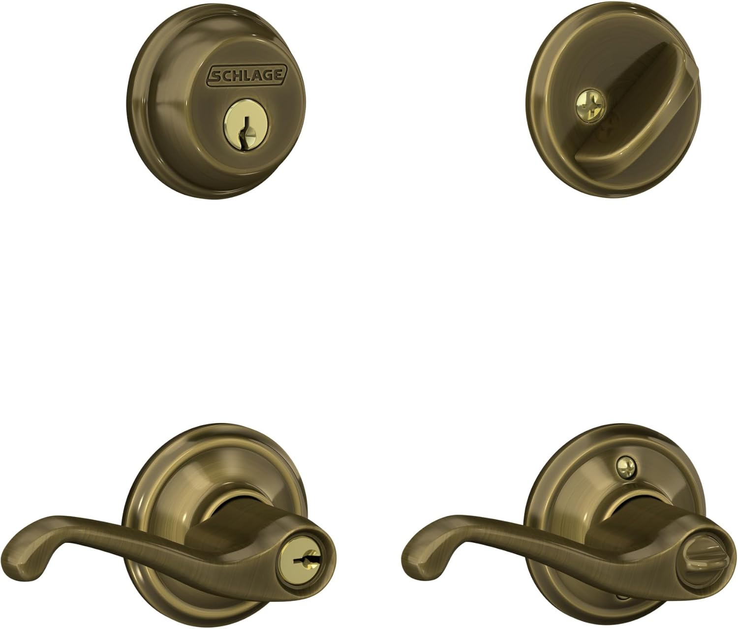 Antique Brass Single Cylinder Deadbolt and Keyed Entry Lever X67571