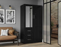 100% Solid Wood Wardrobe with Mirror, Mocha R670