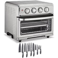 Stainless Steel AirFryer Toaster Oven with Grill Bundle with 12 Piece Ceramic Coated Cutlery Set Matte Black D475