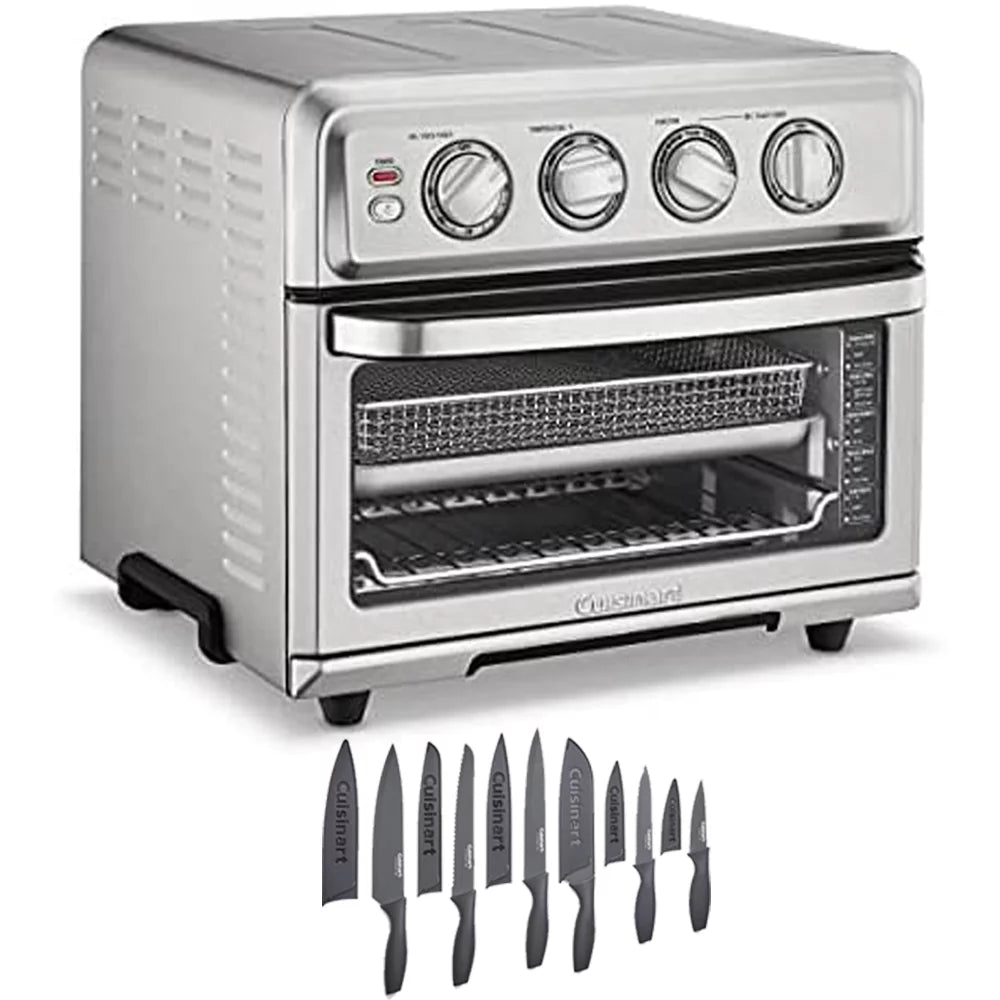 Stainless Steel AirFryer Toaster Oven with Grill Bundle with 12 Piece Ceramic Coated Cutlery Set Matte Black D475