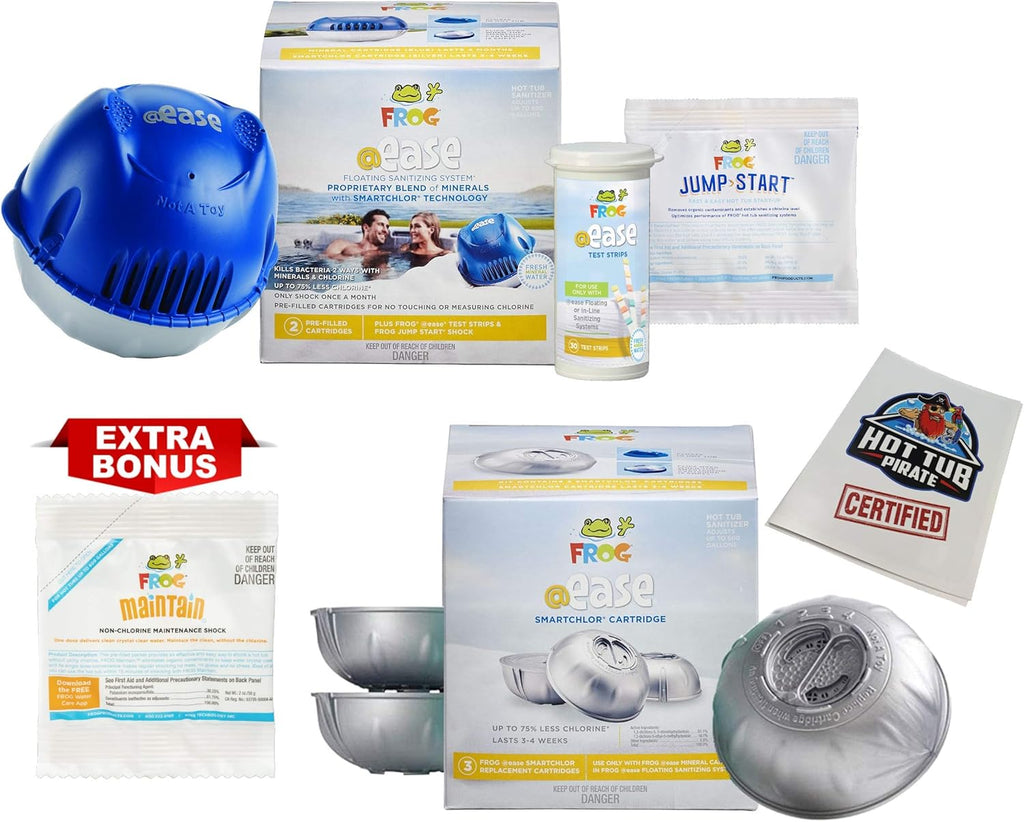Spa Frog Floating System, 3 Refill Mineral Cartridges, 30 Test Strips, Jump Start Shock, Non-Chlorine Maintenance Shock Pack Z999