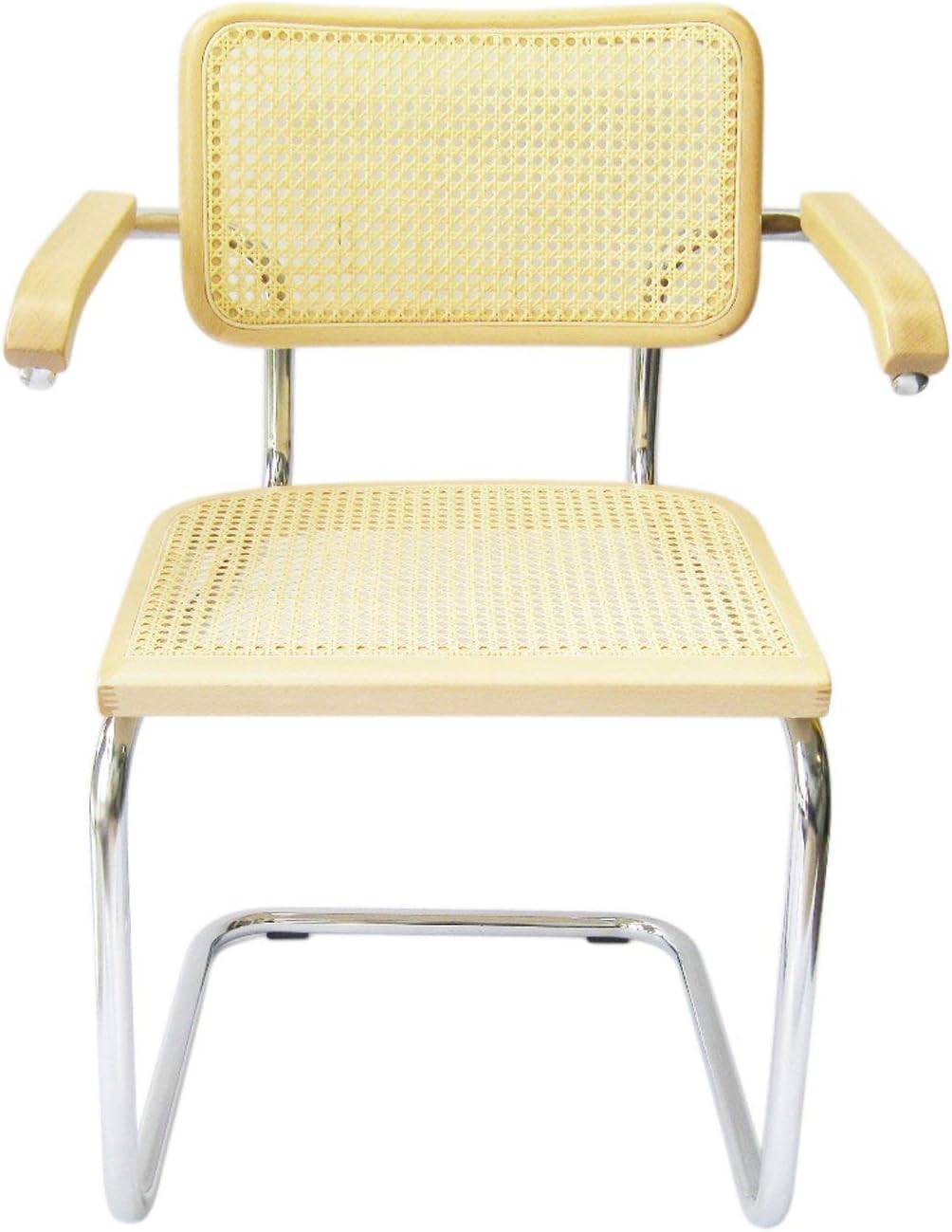 Cane Cantilever Armchair with Chrome Frame & Natural Wood O4554