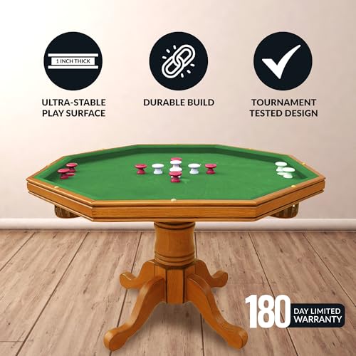 Oak 3 in 1 Octagon Poker Table with Bumper Balls, Cues, Chalk, Brush L73313