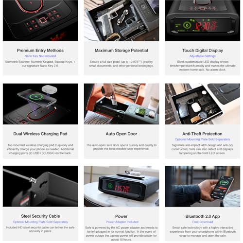 Covert Black Biometric Smart Safe with Dual Wireless Phone Charger + Auto Open Drawer T999