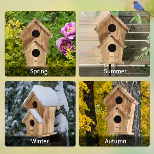 Wooden Outdoor 2 Hole Bird House S884