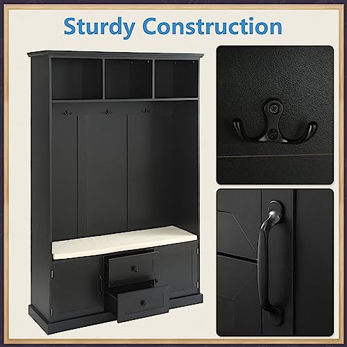 Black Hall Tree with Storage Bench and 4 Hooks Q1654