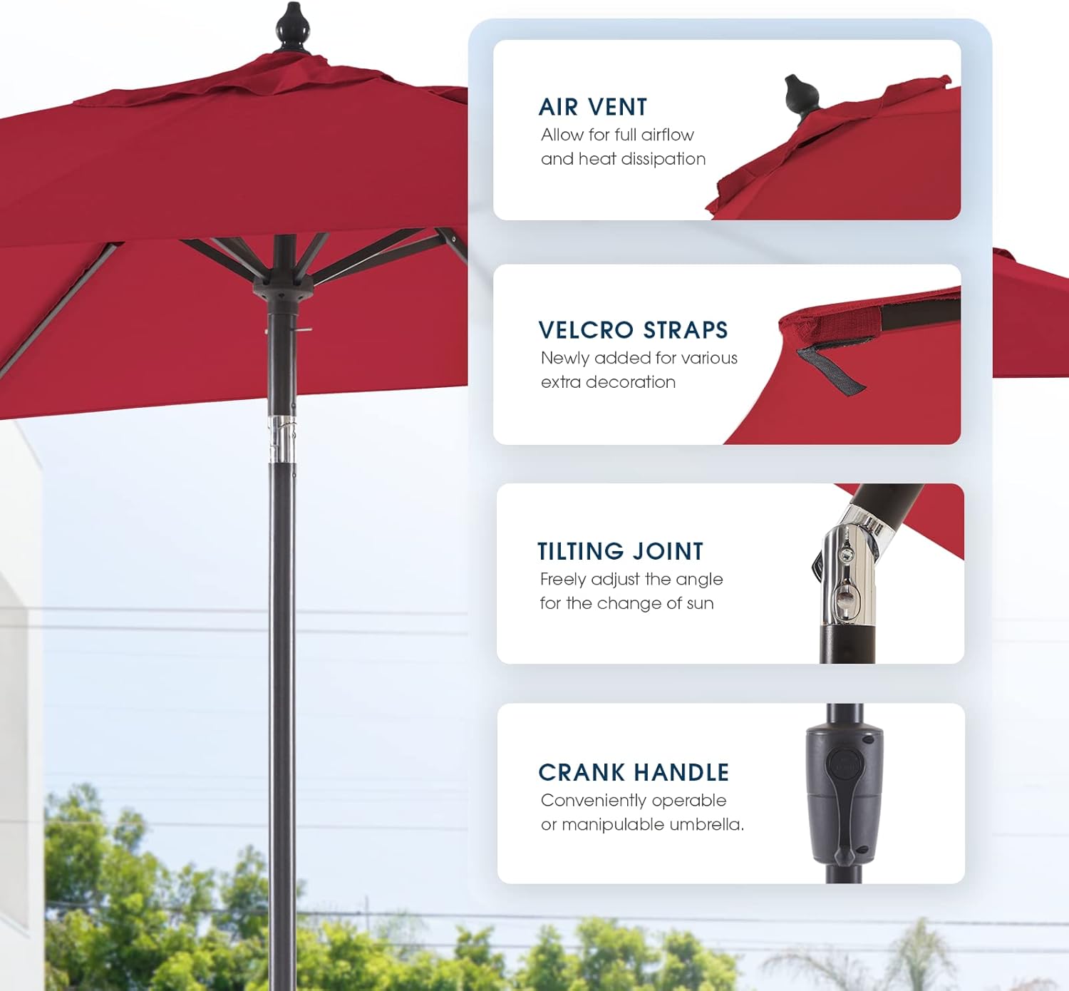 Olefin 6.6 x 9.8 FT Patio Umbrella (Apple Red) W7016