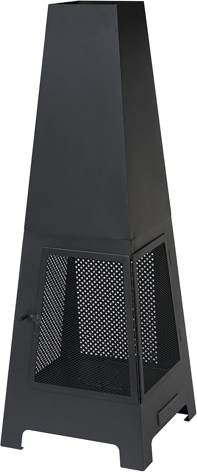 Black Steel Chiminea Fireplace with Poker H613628