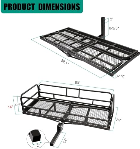 60 x 24 x 14 Inch Black Folding Hitch Mount Cargo Carrier with 500 lbs. Capacity J8559