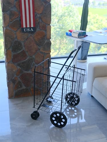 Silver Jumbo Folding Shopping Cart with Double Basket and 360-Degree Wheels X199