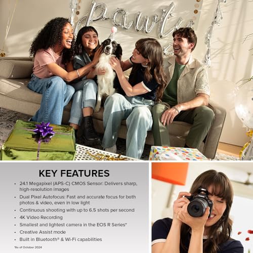 Black Mirrorless Camera with RF-S18-45mm Lens Kit, 24.1 Megapixel, 4K Video E258
