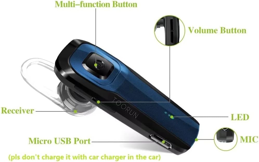Blue Bluetooth Wireless Earpiece with Microphone V7258