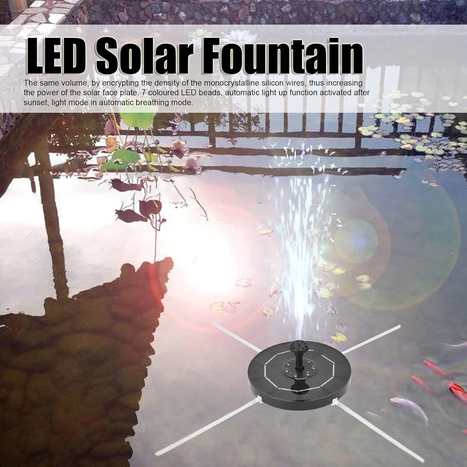 3.5W Solar Fountain with 6 Nozzle and LED Lights C4172