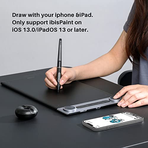 Bluetooth Wireless Graphics Drawing Tablet with Dual Dials Battery-Free Stylus G637440