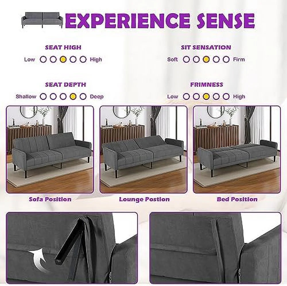 Modern Upholstered Tufted Convertible Folding Futon Sofa Bed with USB V8039