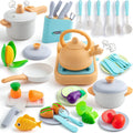 44PCS Kids Kitchen Playset Cookware Toys with Play Pots and Pans, Gas Stove with Sound & Light, Cooking Utensils G6191
