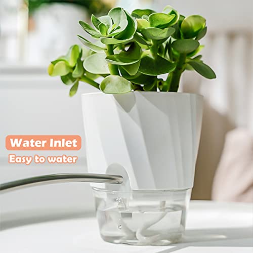 5 Pack Self Watering Planters 6 Inch Plastic Plant Pots, White F4086