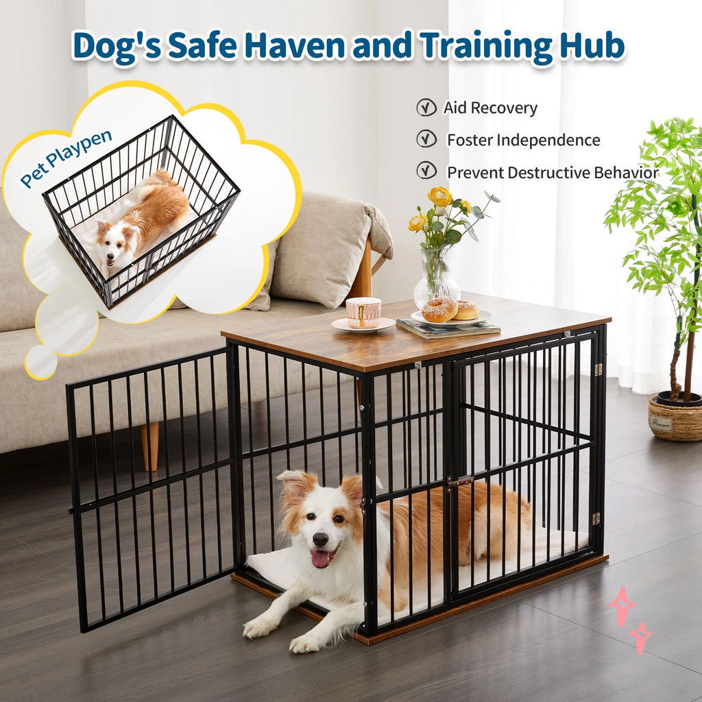 Medium Wooden Dog Crate Furniture with Washable Cushion U3908