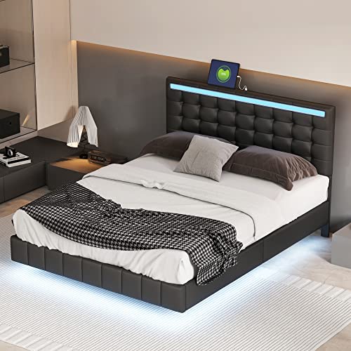 Queen Size LED Bed Frame with USB Charging A553386