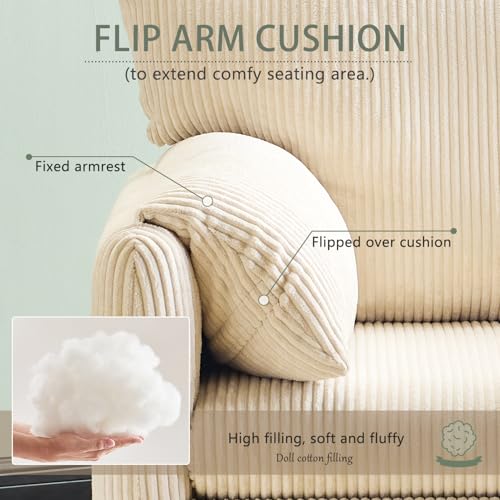 Corduroy Single Sofa Chair with Side Pocket Oversized Armchair (Beige) W342