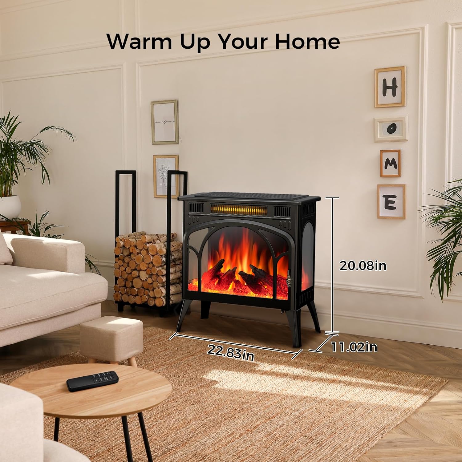 Electric Fireplace Heater, Free-Standing, 3D Infrared, Remote Control, 5100 BTU, 1500W R1969