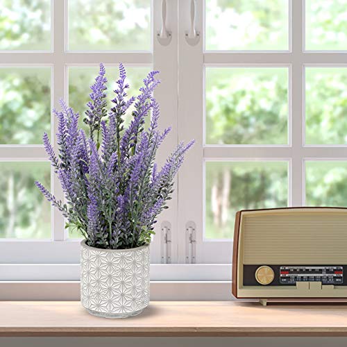Lavender Flowers Artificial Fake Plant in Cement Pot S95344