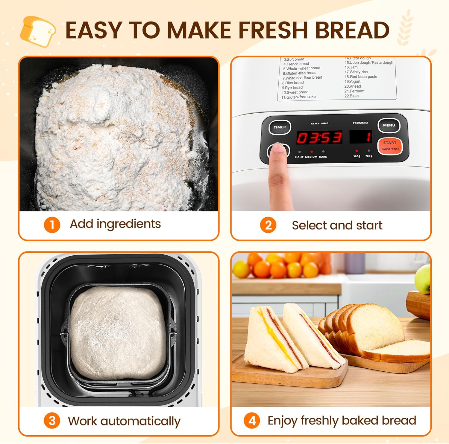 Compact Automatic Bread Maker Machine, 1LB/1.5LB, White K107560