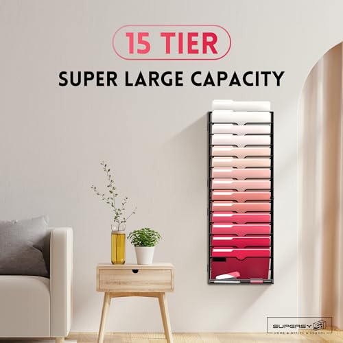 2 Pack 15-Tier Black Hanging Wall Mount File Organizer L9658