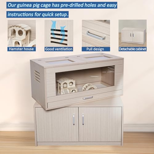 Hamster Cage with Storage Cabinet, Acrylic Panels, 31.5" L x 15.75" x 32.28" (Teak) M4427