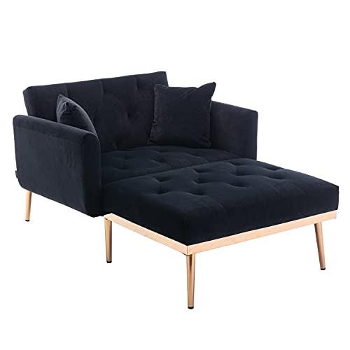 Adjustable Backrest Velvet Sofa Bed with Rose Golden Metal Legs C23201